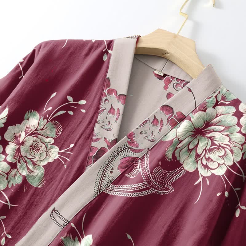 Ownkoti Luxurious Peony Double Gauze Cotton Kimono Robe - image 5