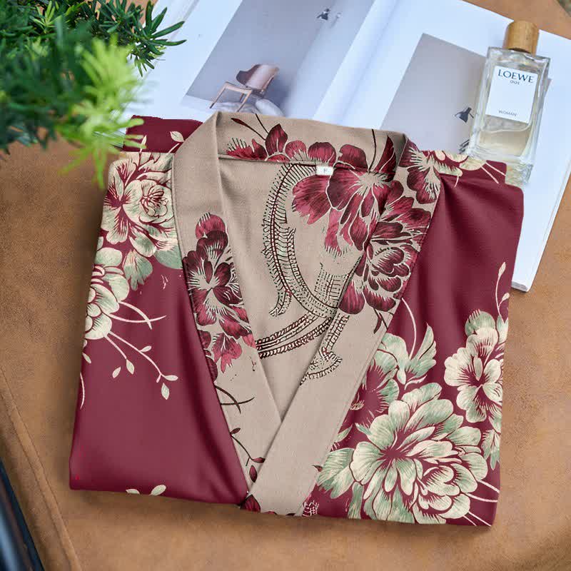 Ownkoti Luxurious Peony Double Gauze Cotton Kimono Robe - image 5