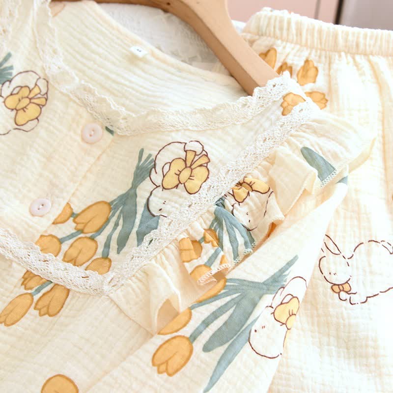 Ownkoti Tulip & Bunny Cotton Gauze Pajama Set - image 4