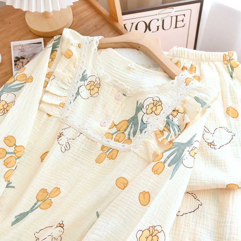 Ownkoti Tulip & Bunny Cotton Gauze Pajama Set - image 3