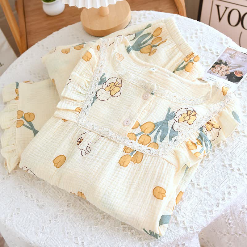 Ownkoti Tulip & Bunny Cotton Gauze Pajama Set - image 1