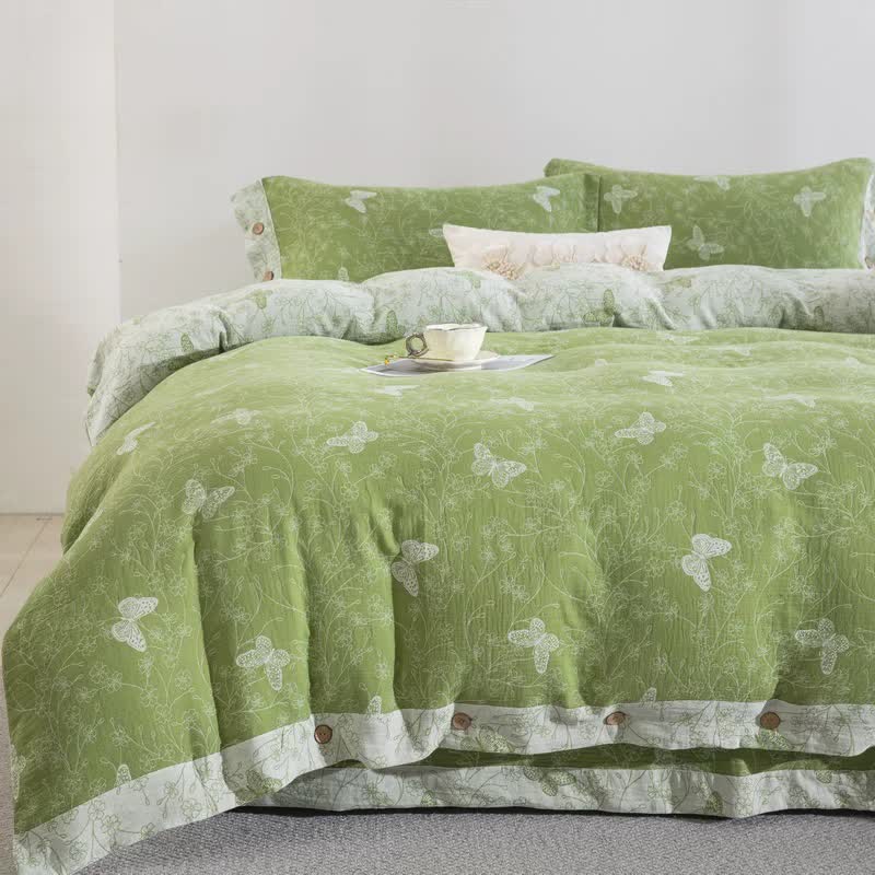 Ownkoti Line Art Butterfly Botanical Cotton Gauze Bedding(4PCS) - image 1