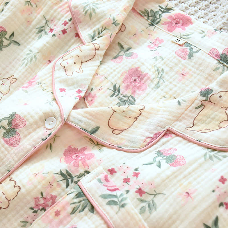 Ownkoti Floral & Bunny Cotton Gauze Pajama Top - image 3