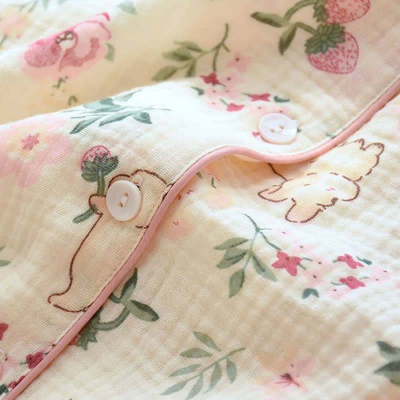 Ownkoti Floral & Bunny Cotton Gauze Pajama Top - image 5