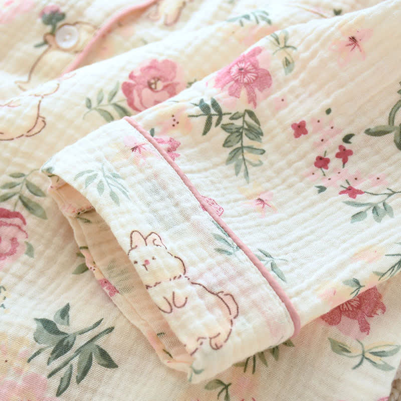 Ownkoti Floral & Bunny Cotton Gauze Pajama Top - image 6