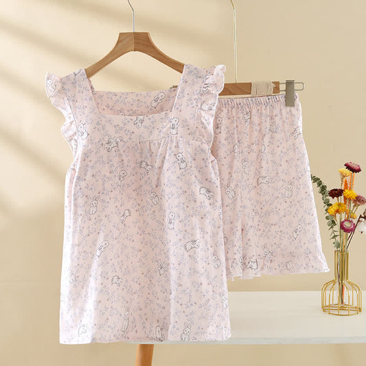 Ownkoti Pastel Bunny Cotton Gauze Sleeveless Pajamas - Pink - XL - image 0