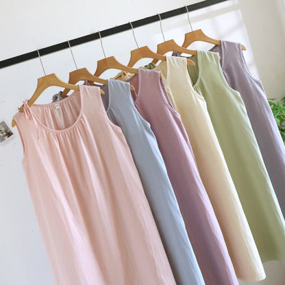 Ownkoti Minimalist Solid Color Cotton Sleeveless Nightgown - image 3
