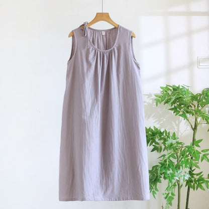 Ownkoti Minimalist Solid Color Cotton Sleeveless Nightgown - Purple - XL - image 14