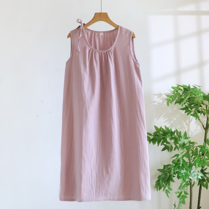 Ownkoti Minimalist Solid Color Cotton Sleeveless Nightgown - Light Purple - XL - image 15