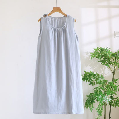 Ownkoti Minimalist Solid Color Cotton Sleeveless Nightgown - Blue - XL - image 16