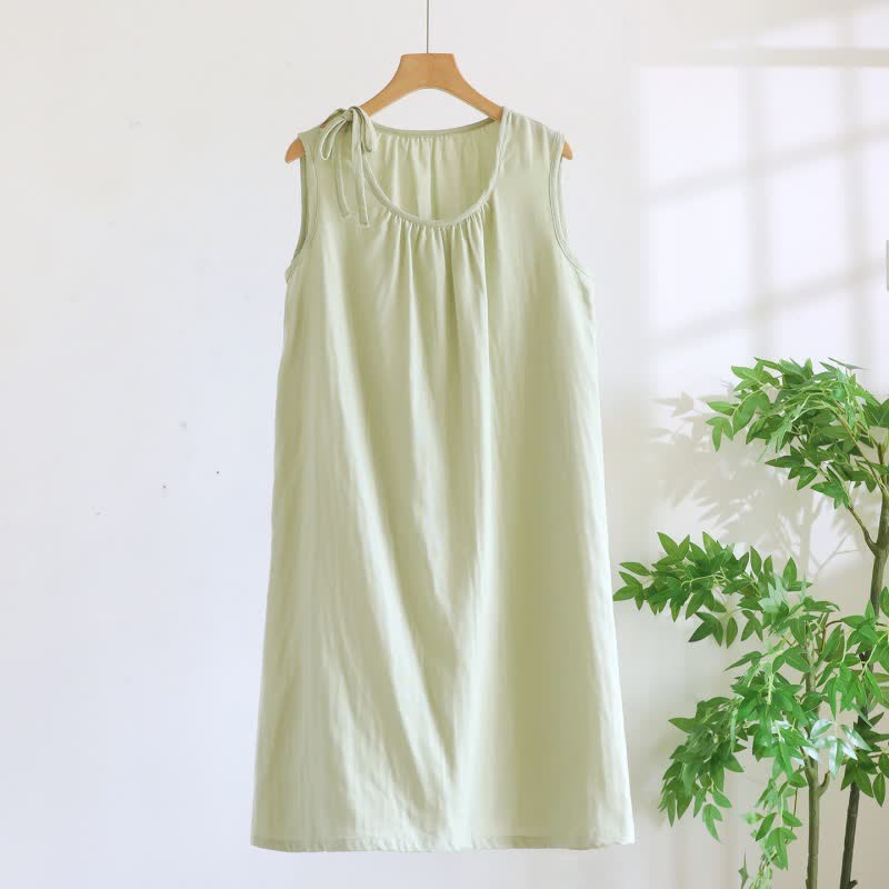 Ownkoti Minimalist Solid Color Cotton Sleeveless Nightgown - Light Green - XL - image 4