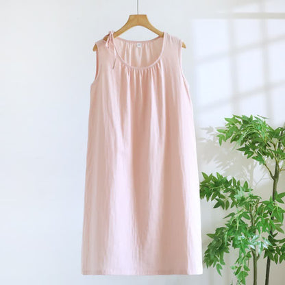 Ownkoti Minimalist Solid Color Cotton Sleeveless Nightgown - Pink - XL - image 6