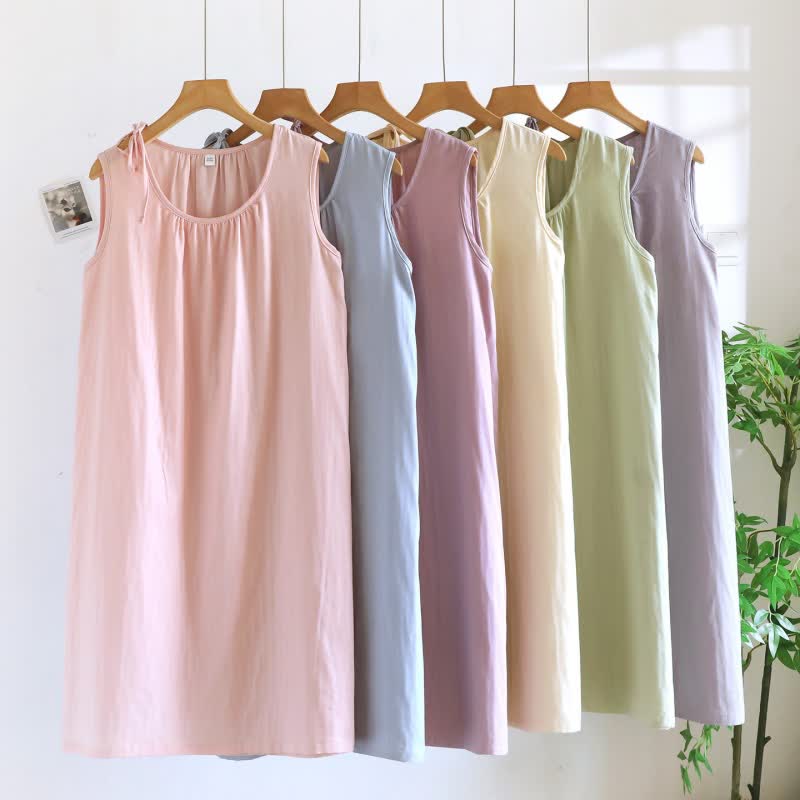 Ownkoti Minimalist Solid Color Cotton Sleeveless Nightgown - image 2