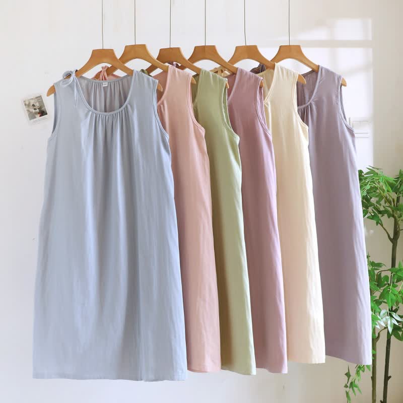Ownkoti Minimalist Solid Color Cotton Sleeveless Nightgown - image 1