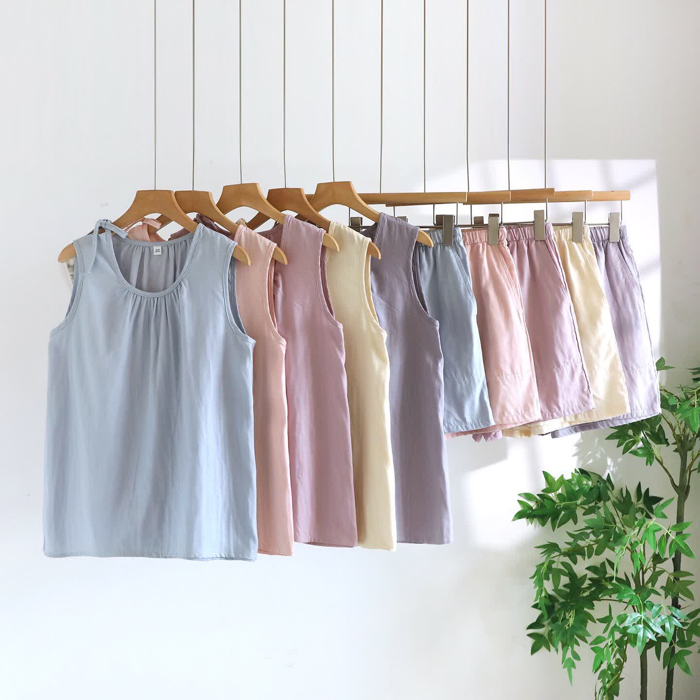 Ownkoti Solild Cotton Double Gauze Sleeveless Pajamas - image 0