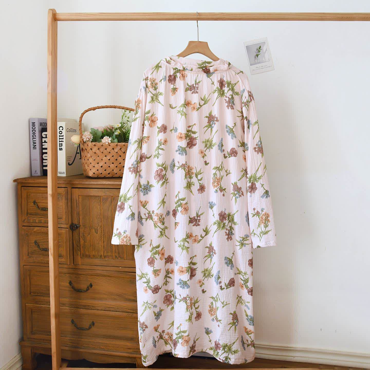 Ownkoti Floral Cotton Gauze Ruffled Neck Robe - image 2