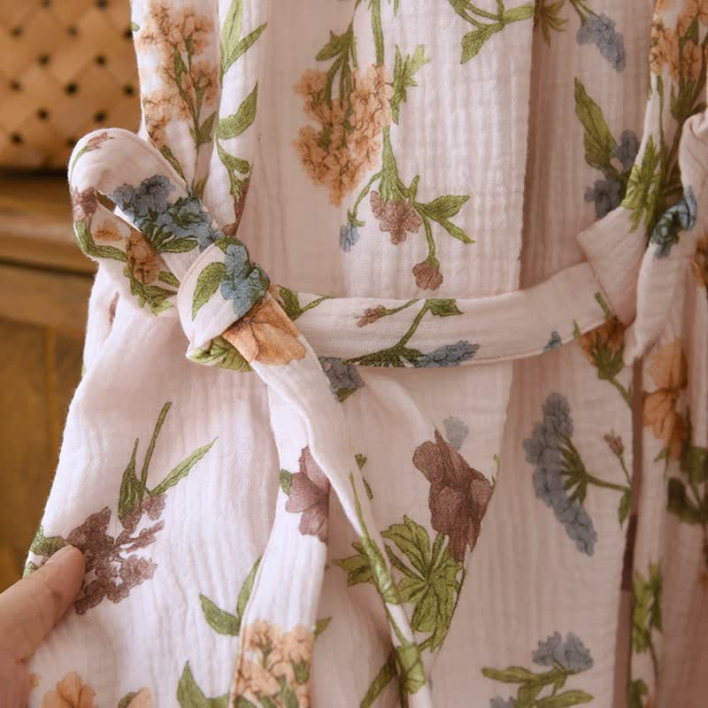 Ownkoti Floral Cotton Gauze Ruffled Neck Robe - image 6