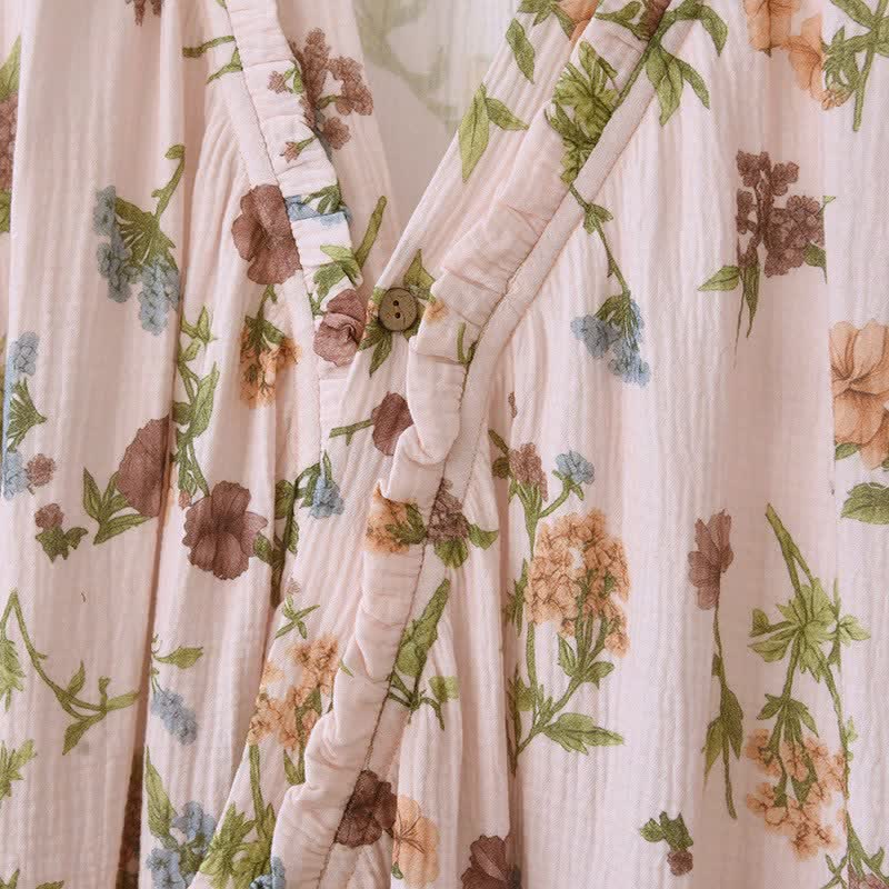 Ownkoti Floral Cotton Gauze Ruffled Neck  Robe - image 4