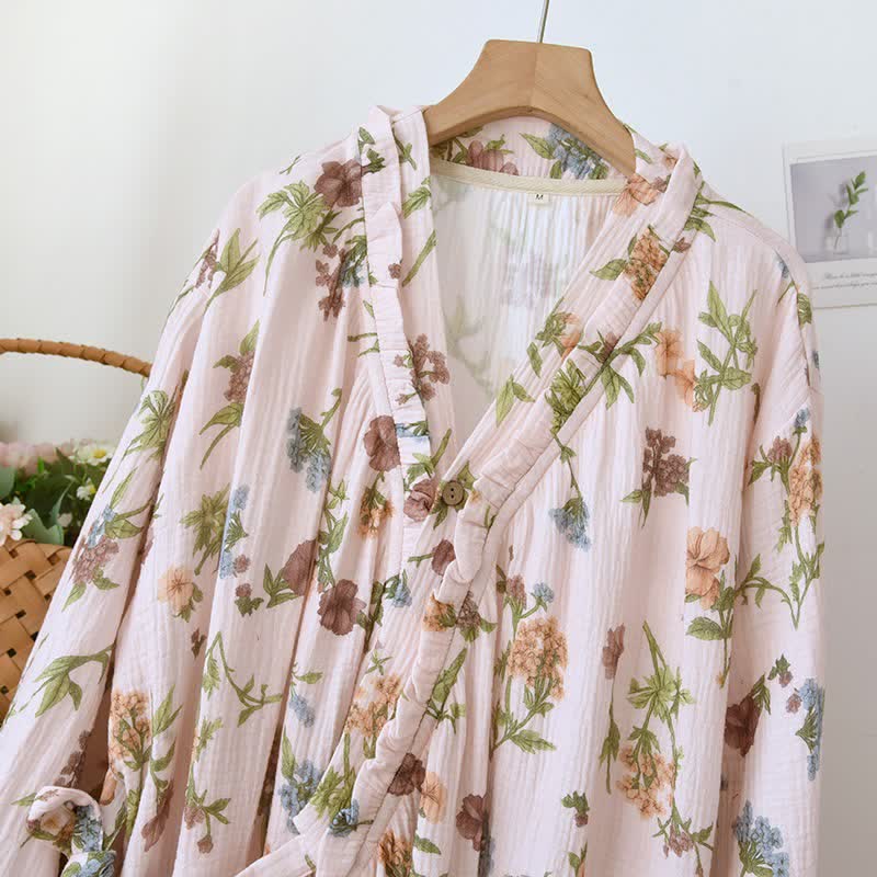 Ownkoti Floral Cotton Gauze Ruffled Neck Robe - image 3