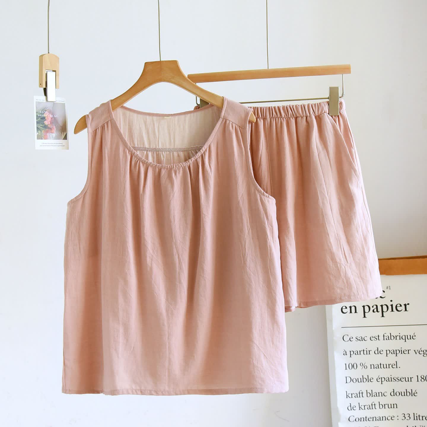 Ownkoti Solid Cotton Gauze Tank & Shorts Set - Light Pink - XL - image 13