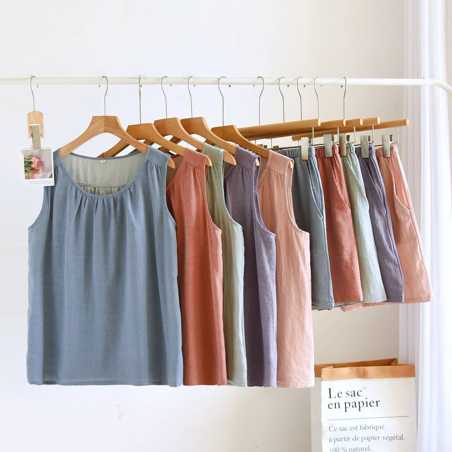 Ownkoti Solid Cotton Gauze Tank & Shorts Set - image 0