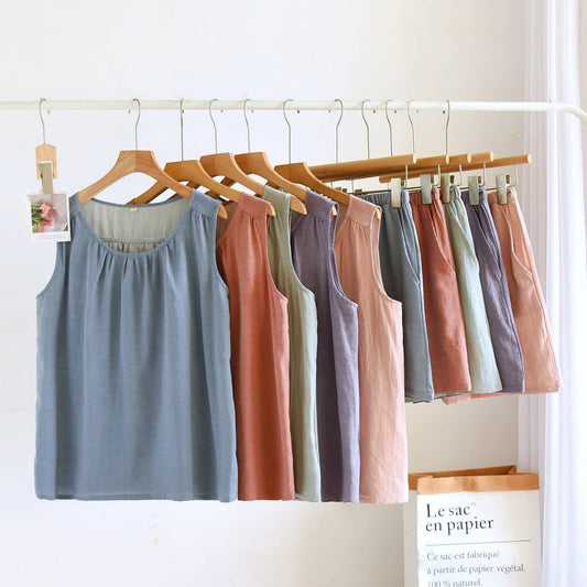 Ownkoti Solid Cotton Gauze Tank & Shorts Set - image 0