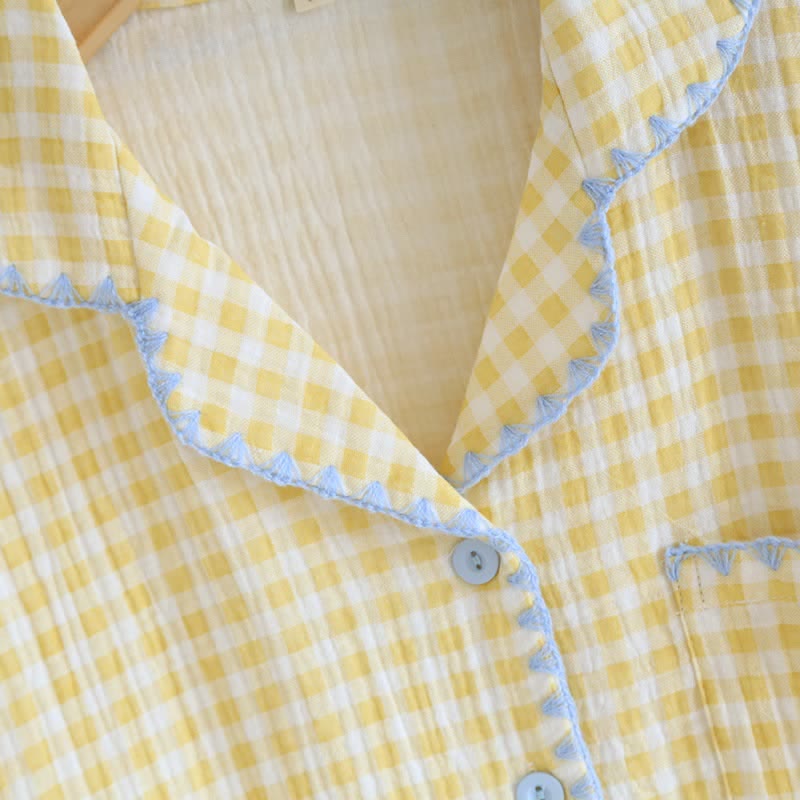 Ownkoti Plaid Cotton Gauze Pajamas with Embroidered Trim - image 13