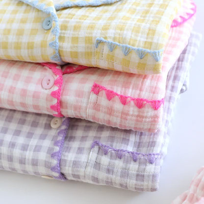 Ownkoti Plaid Cotton Gauze Pajamas with Embroidered Trim - image 3