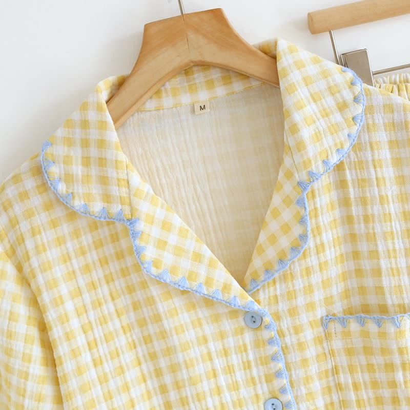 Ownkoti Plaid Cotton Gauze Pajamas with Embroidered Trim - image 11