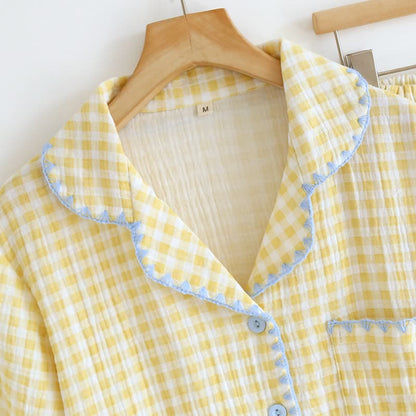 Ownkoti Plaid Cotton Gauze Pajamas with Embroidered Trim - image 11