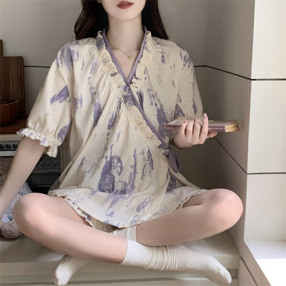 Ownkoti Artistic Pattern Ruffle Sleeve Pajamas - image 1