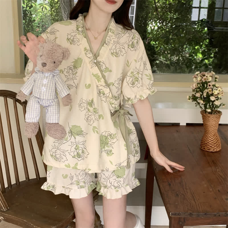 Ownkoti Artistic Rose Ruffle Sleeve Pajama Set - image 2