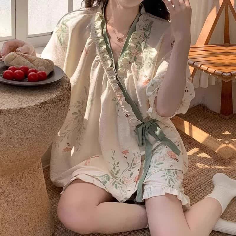 Ownkoti Rustic Butterfly & Leaf Ruffle Sleeve Pajamas - image 1
