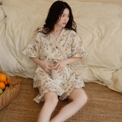Ownkoti Yellow Floral Cotton Gauze Pajama Set - image 3