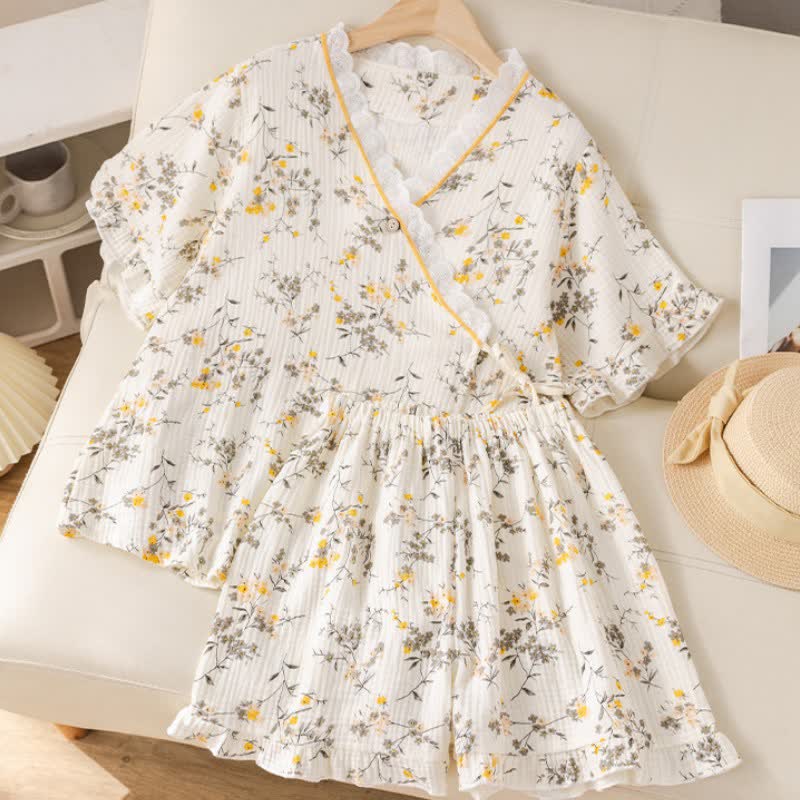 Ownkoti Yellow Floral Cotton Gauze Pajama Set - image 1