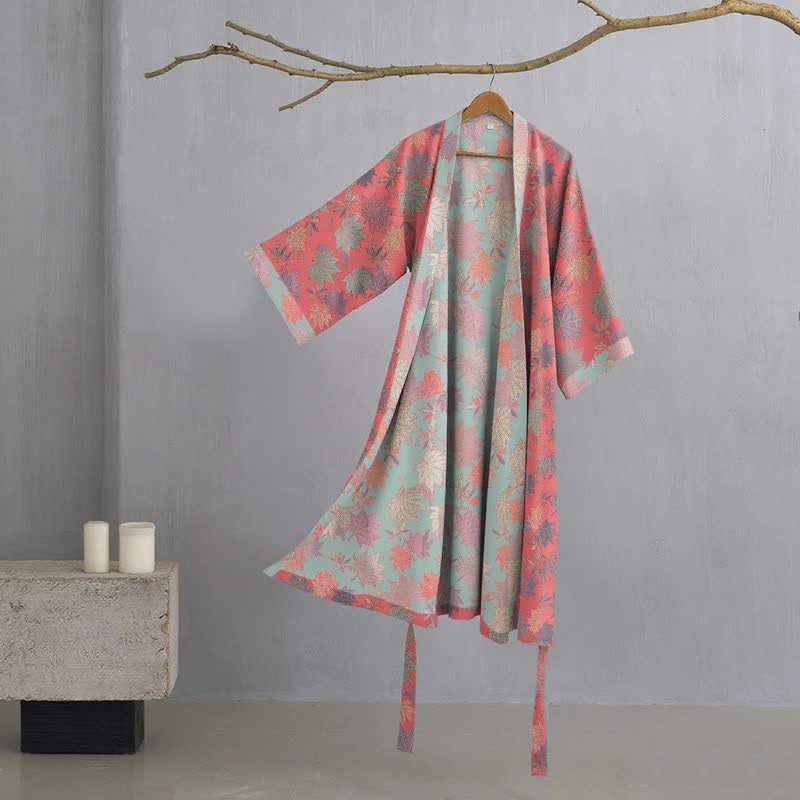 Ownkoti Double Gauze Maple Leaf Cotton Kimono Robe - Pink - XL - image 0