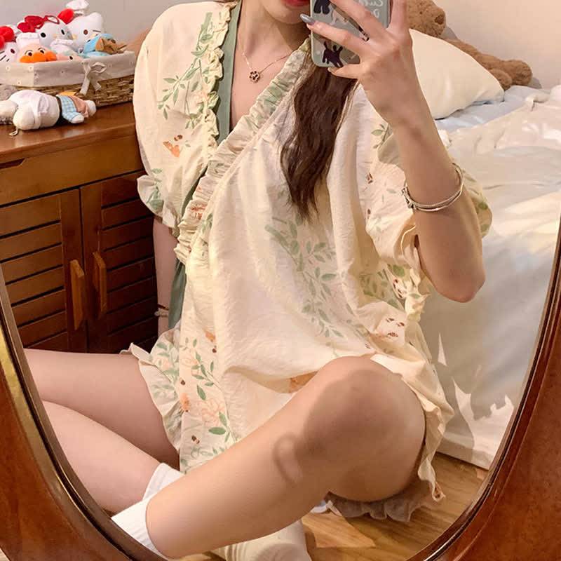 Ownkoti Rustic Butterfly & Leaf Ruffle Sleeve Pajamas - image 7