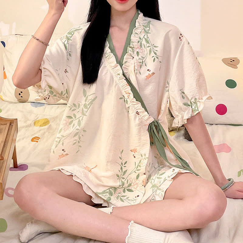 Ownkoti Rustic Butterfly & Leaf Ruffle Sleeve Pajamas - image 5