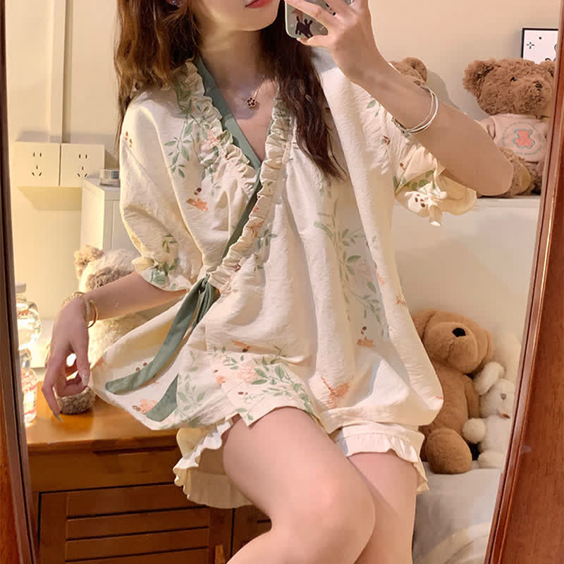 Ownkoti Rustic Butterfly & Leaf Ruffle Sleeve Pajamas - image 6