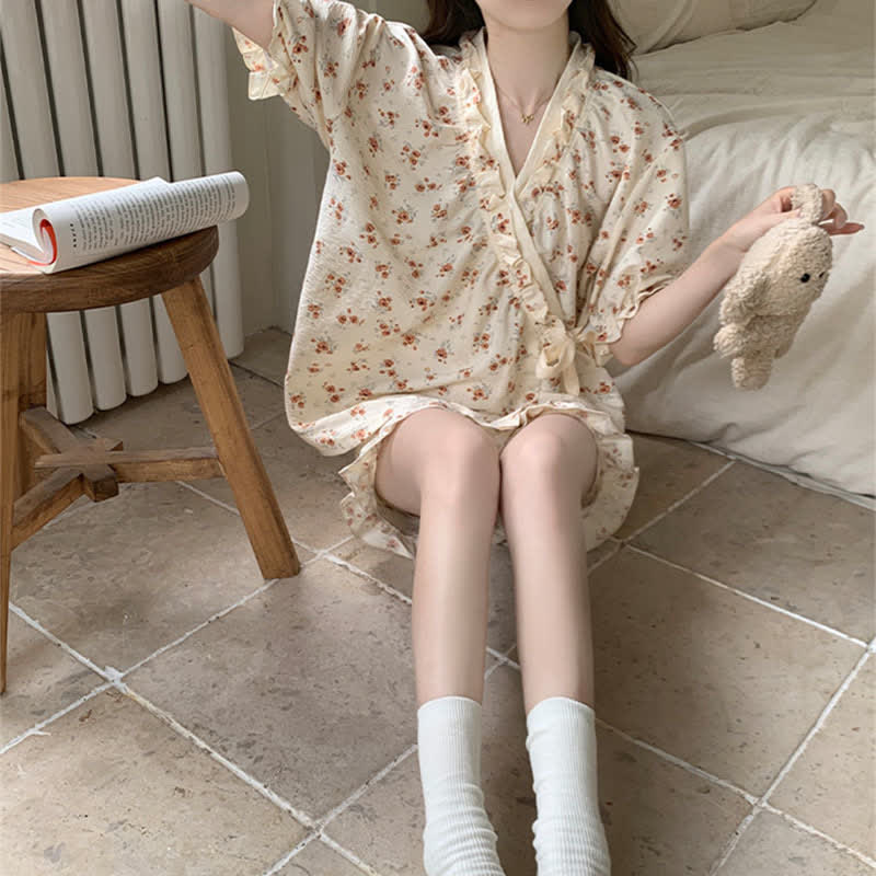 Ownkoti Country Style Floral Ruffle Sleeve Pajamas - image 3