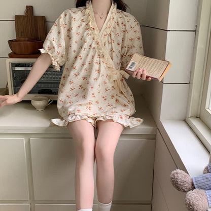 Ownkoti Country Style Floral Ruffle Sleeve Pajamas - image 2