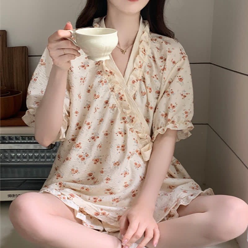 Ownkoti Country Style Floral Ruffle Sleeve Pajamas - image 4
