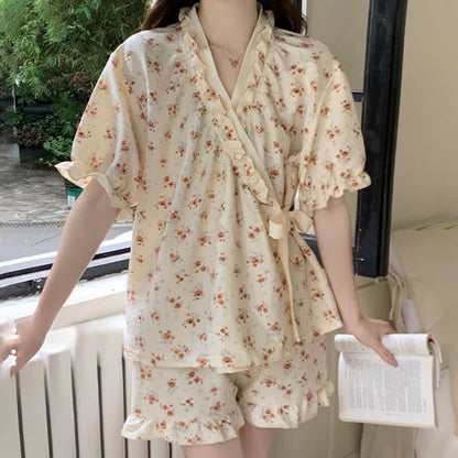 Ownkoti Country Style Floral Ruffle Sleeve Pajamas - image 5