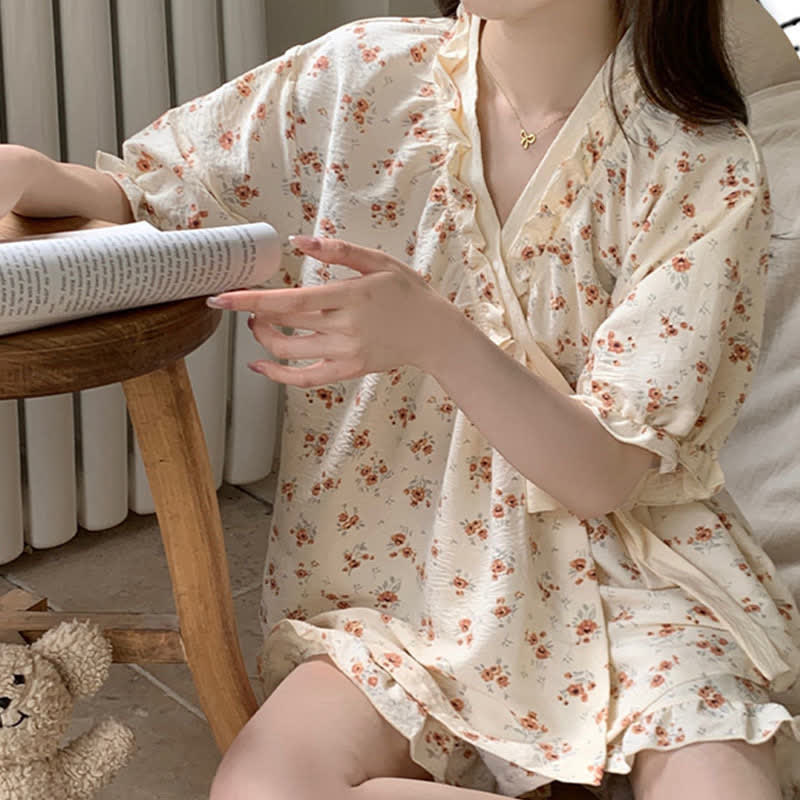 Ownkoti Country Style Floral Ruffle Sleeve Pajamas - image 6