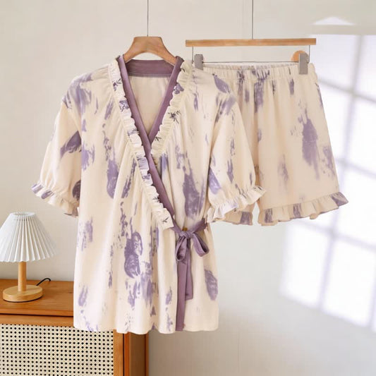 Ownkoti Artistic Pattern Ruffle Sleeve Pajamas - image 0