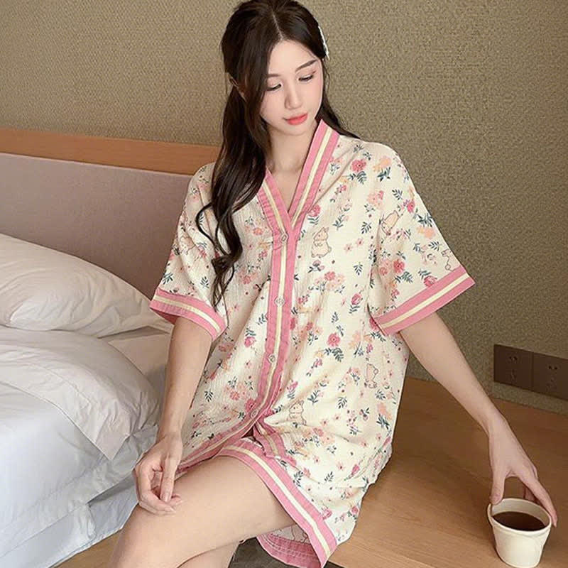 Ownkoti Floral Bunny Short Sleeve Pajama Set - image 1