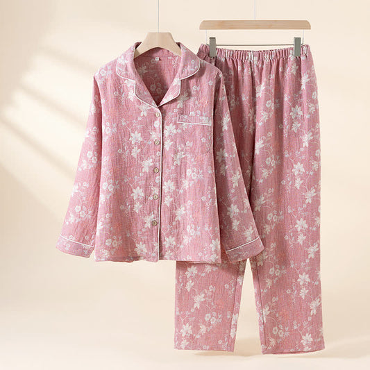 Ownkoti Vintage Floral Jacquard Cotton Linen Pajamas - Pink - XL - image 0
