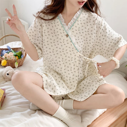Ownkoti Short Sleeve Kimono Floral Cotton Pajama Set - image 11