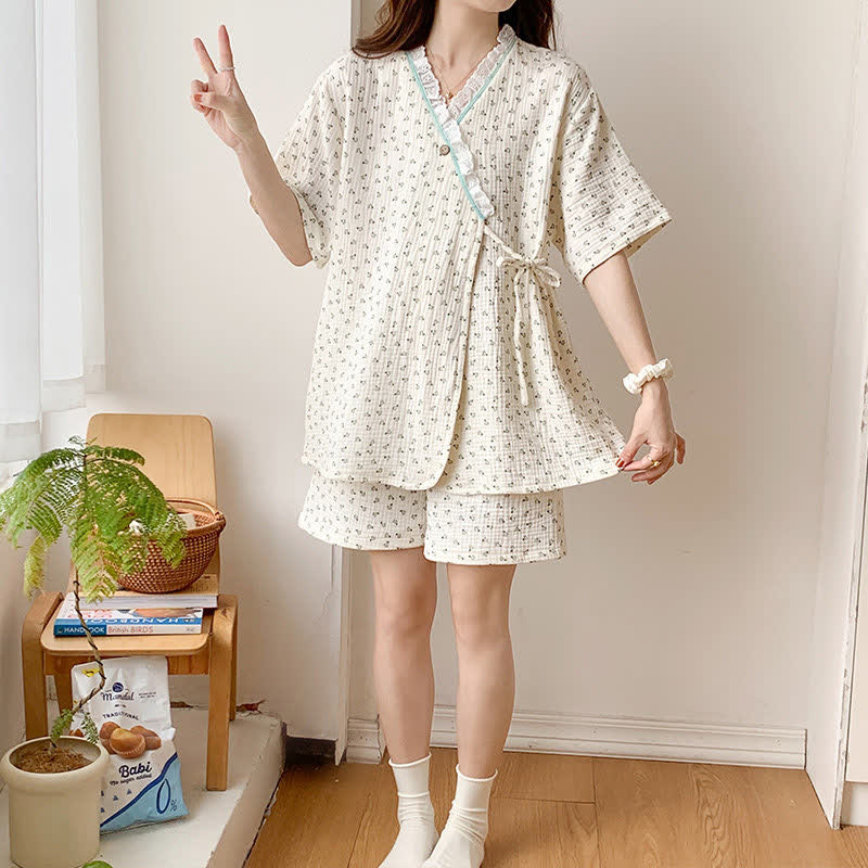 Ownkoti Short Sleeve Kimono Floral Cotton Pajama Set - image 9