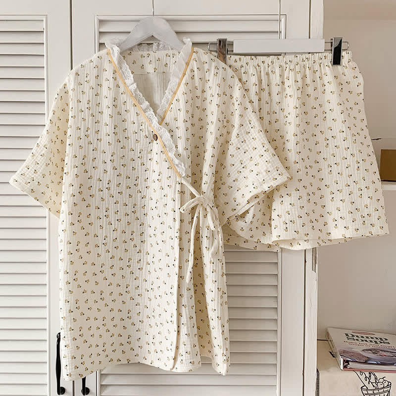 Ownkoti Short Sleeve Kimono Floral Cotton Pajama Set - image 0